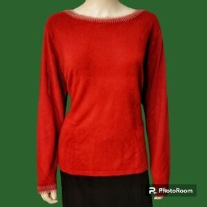 VTG LAURA SCOTT Icicle Fringe Beaded Red Holiday Sweater